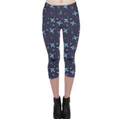 Blue Airplanes In The Night Sky Pattern Capri Leggings by CoolDesigns