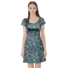 Blue Water Pattern Tree Cherry Blossom Sakura Nature Short Sleeve Skater Dress by CoolDesigns