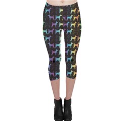 Colorful Bright Spectrum Pattern Of Dog Silhouettes On Black Capri Leggings by CoolDesigns