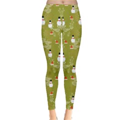 Light Olive Snowman Leggings  by CoolDesigns