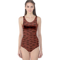 Dark A Pattern With Dinosaur Silhouettes Women s One Piece Swimsuit