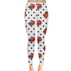 Red Ladybugs Black Polka Dots Pattern Leggings by CoolDesigns