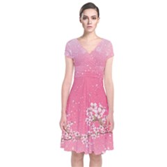 Blossom Pinky Japanese Style Cherry Blossom Short Sleeve Front Wrap Dress