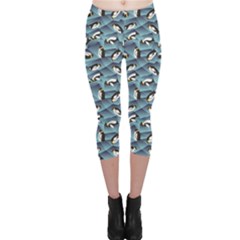 Blue Penguin Pattern Abstract Penguin Crystal Ice Capri Leggings by CoolDesigns