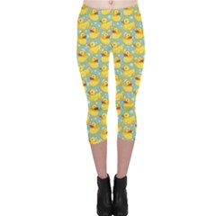 Green Pattern With Yellow Ducks Capri Leggings by CoolDesigns