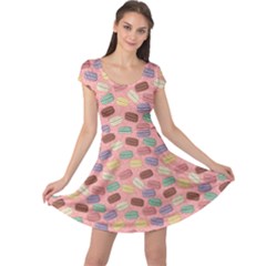 Pink Cute Retro Colored Macarons Pattern Cap Sleeve Dress by CoolDesigns