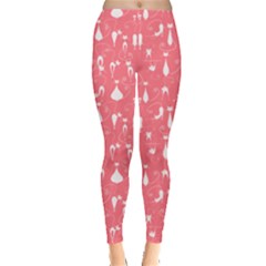 Pink Cute White Cats Pattern Leggings by CoolDesigns