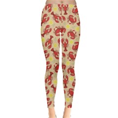 Red Lobster And Crab Lemon And Dill Pattern Leggings by CoolDesigns