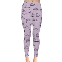 Purple Funny Cats Sketch Pattern For Your Design Leggings by CoolDesigns