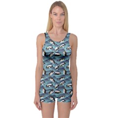 Blue Penguin Pattern Abstract Penguin Crystal Ice Women s One Piece Swimsuit by CoolDesigns