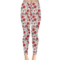 Red Pattern Skulls And Flowers Poppy Leggings by CoolDesigns