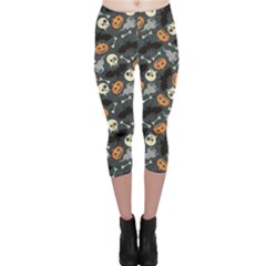 Colorful Halloween Pattern With Pumkins Bats And Skulls Capri Leggings by CoolDesigns