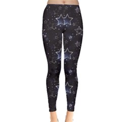 Black Blue Night With Shiny Silver Stars Women s Leggings by CoolDesigns