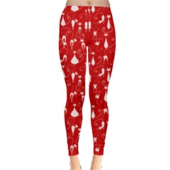 Red Cute White Cats Pattern Leggings by CoolDesigns