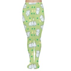 Green Happy Hippo With Friendly Bird Pattern Women s Tights by CoolDesigns