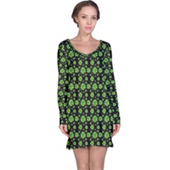 Green Shamrock Pattern Black Long Sleeve Nightdress by CoolDesigns