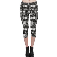 Black Love Heart Shape Pattern Capri Leggings by CoolDesigns
