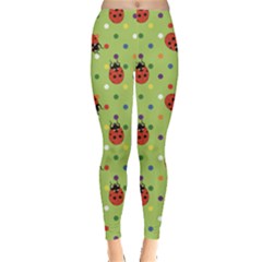 Green Pattern Ladybugs Colorful Polka Dots Green Leggings by CoolDesigns