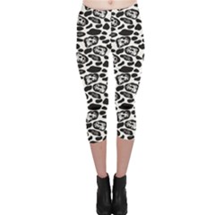 Black Pattern With Cartoon Cows Black And White Capri Leggings by CoolDesigns