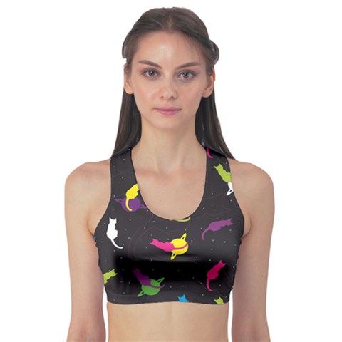 Colorful Space With Cats Saturn And Stars Women s Sport Bra