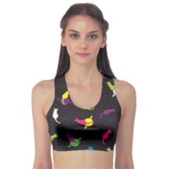 Colorful Space With Cats Saturn And Stars Women s Sport Bra by CoolDesigns