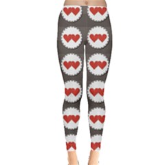 Red Two Hearts Badges Lovely Sewed Romantic Valentines Day Seamless Women s Leggings by CoolDesigns
