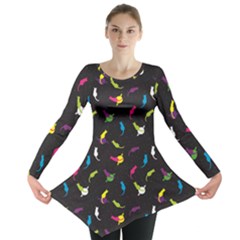 Colorful Space With Cats Saturn And Stars Long Sleeve Tunic Top by CoolDesigns
