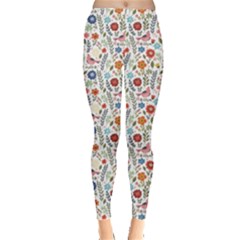 Yellow Floral Flowers Plants Pattern Leggings by CoolDesigns