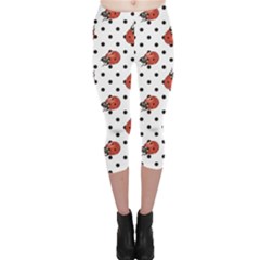 Red Ladybugs Black Polka Dots Pattern Capri Leggings by CoolDesigns
