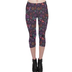 Blue Pattern Colorful Circus Magician Elephant Dancer Capri Leggings