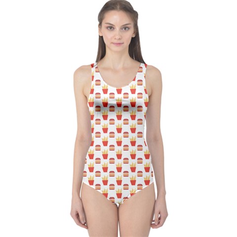 Pink Hamburger And Fries Pattern Women s One Piece Swimsuit