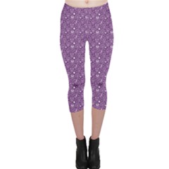 Purple Day Of The Dead Sugar Skull Capri Leggings by CoolDesigns