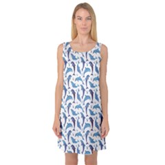 Blue Watercolor Pattern With Dolphins Sleeveless Satin Nightdress