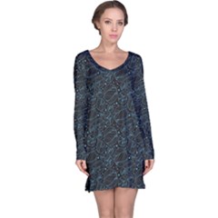 Dark Blue Circles Dark Abstract Pattern Long Sleeve Nightdress by CoolDesigns