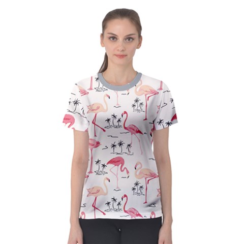 Colorful Flamingo Bird Pattern Women s Sport Mesh Tee by CoolDesigns