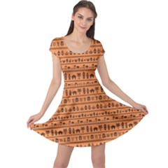 Orange African Tribal Pattern Ethnic Ornament With Different Cap Sleeve Dress by CoolDesigns