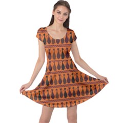 Brown Pattern Of Tribal Elegance African Cats Cap Sleeve Dress by CoolDesigns