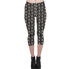 Black Monochrome Floral Pattern Abstract Capri Leggings by CoolDesigns