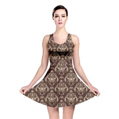 Brown Damask Pattern Element Reversible Skater Dress by CoolDesigns