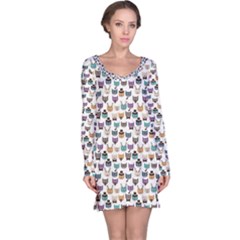 Colorful Pattern With Colored Cats Long Sleeve Nightdress by CoolDesigns