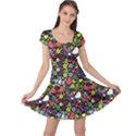 Colorful Flowers Skulls And Hearts Pattern Cap Sleeve Dress View1