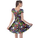 Colorful Flowers Skulls And Hearts Pattern Cap Sleeve Dress View2