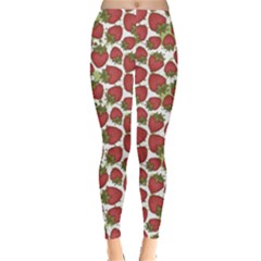 Red Pattern With Strawberries Graphic Stylized Drawing Leggings