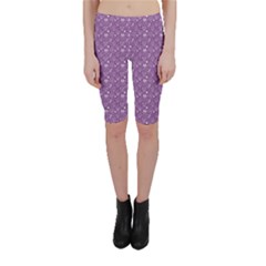 Purple Day Of The Dead Sugar Skull Cropped Leggings by CoolDesigns