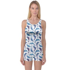 Blue Watercolor Pattern With Dolphins Women s One Piece Swimsuit by CoolDesigns