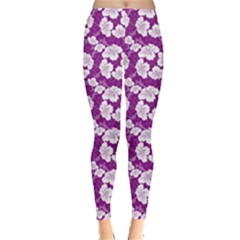 Purple With Hibiscus Flower Hawaiian Patterns Leggings by CoolDesigns