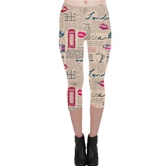Colorful Pattern Newspaper London With Grunge Eleme Capri Leggings by CoolDesigns