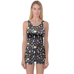 Black Bright Colorful Pattern Of Raindrops Women s One Piece Swimsuit by CoolDesigns