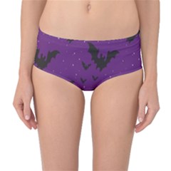 Purple With Halloween Bats And Stars Mid Waist Bikini Bottom by CoolDesigns