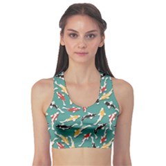 Blue Pattern Design With Colored Koi Fish Women s Sport Bra by CoolDesigns